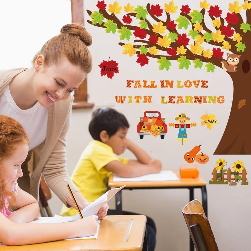 Joffetii 120Pcs Fall Bulletin Board Decorations - Fall in Love with Learning Thanksgiving Autumn Scarecrow Pumpkin Cutouts for Classroom School Office Home Wall - Image 5